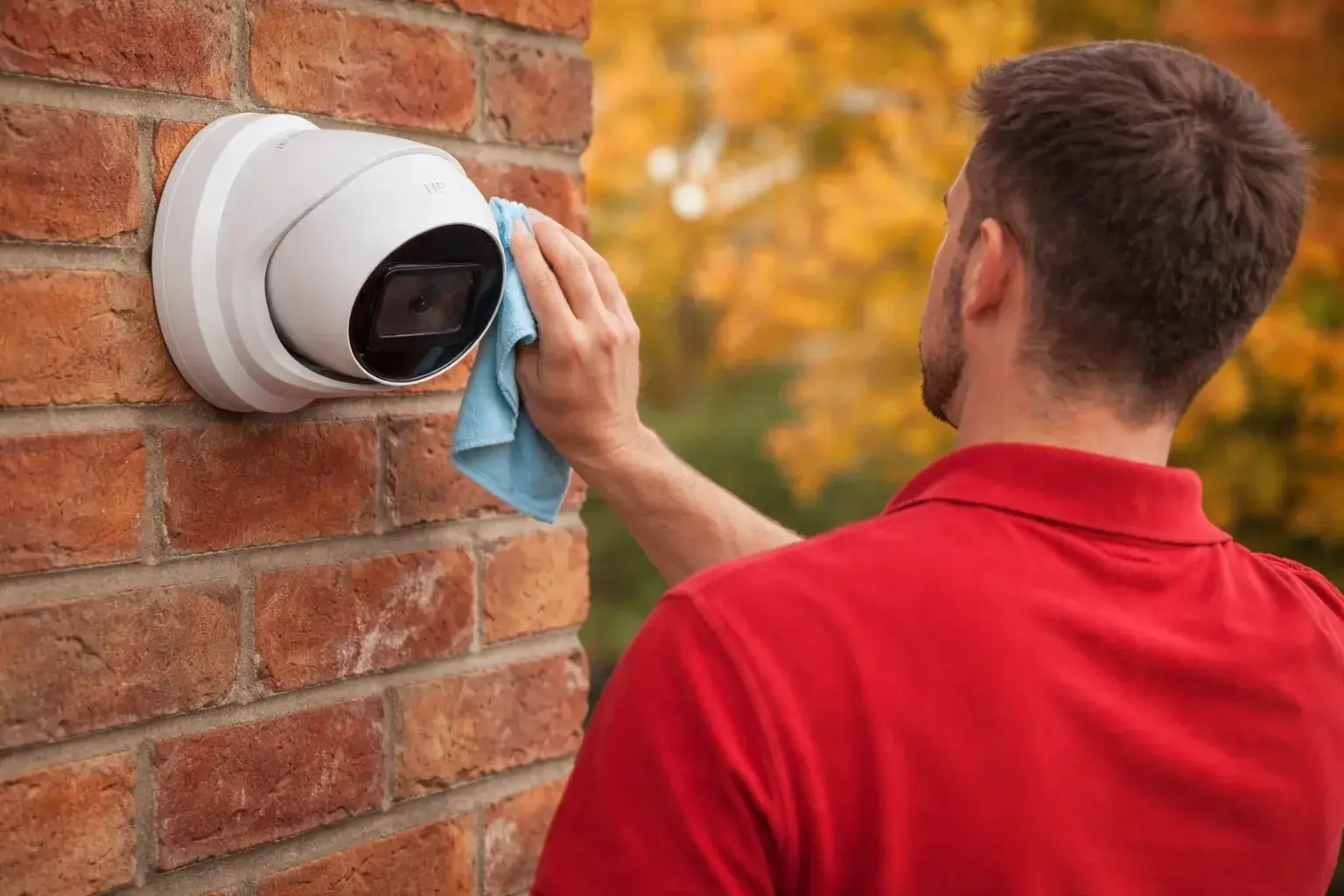 Engineer servicing CCTV camera