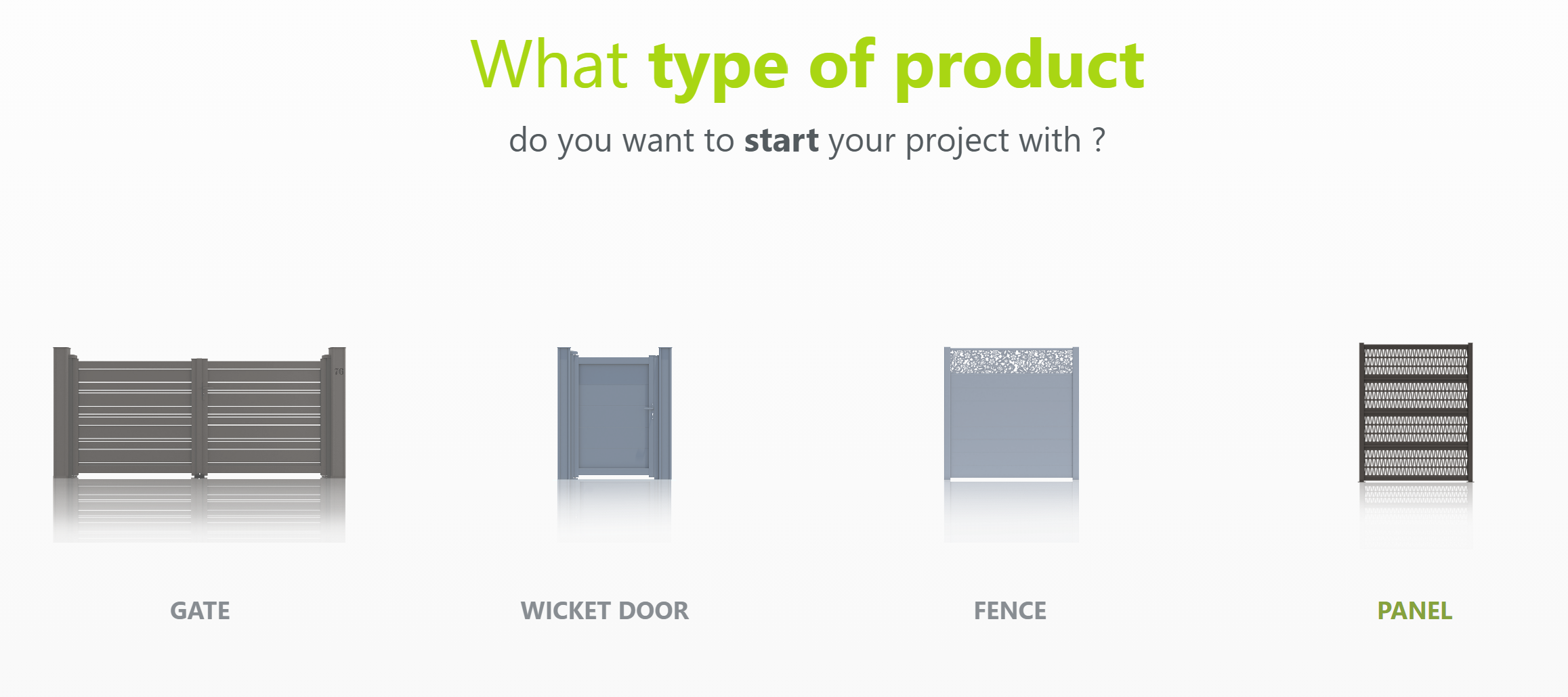 Product type selection screen