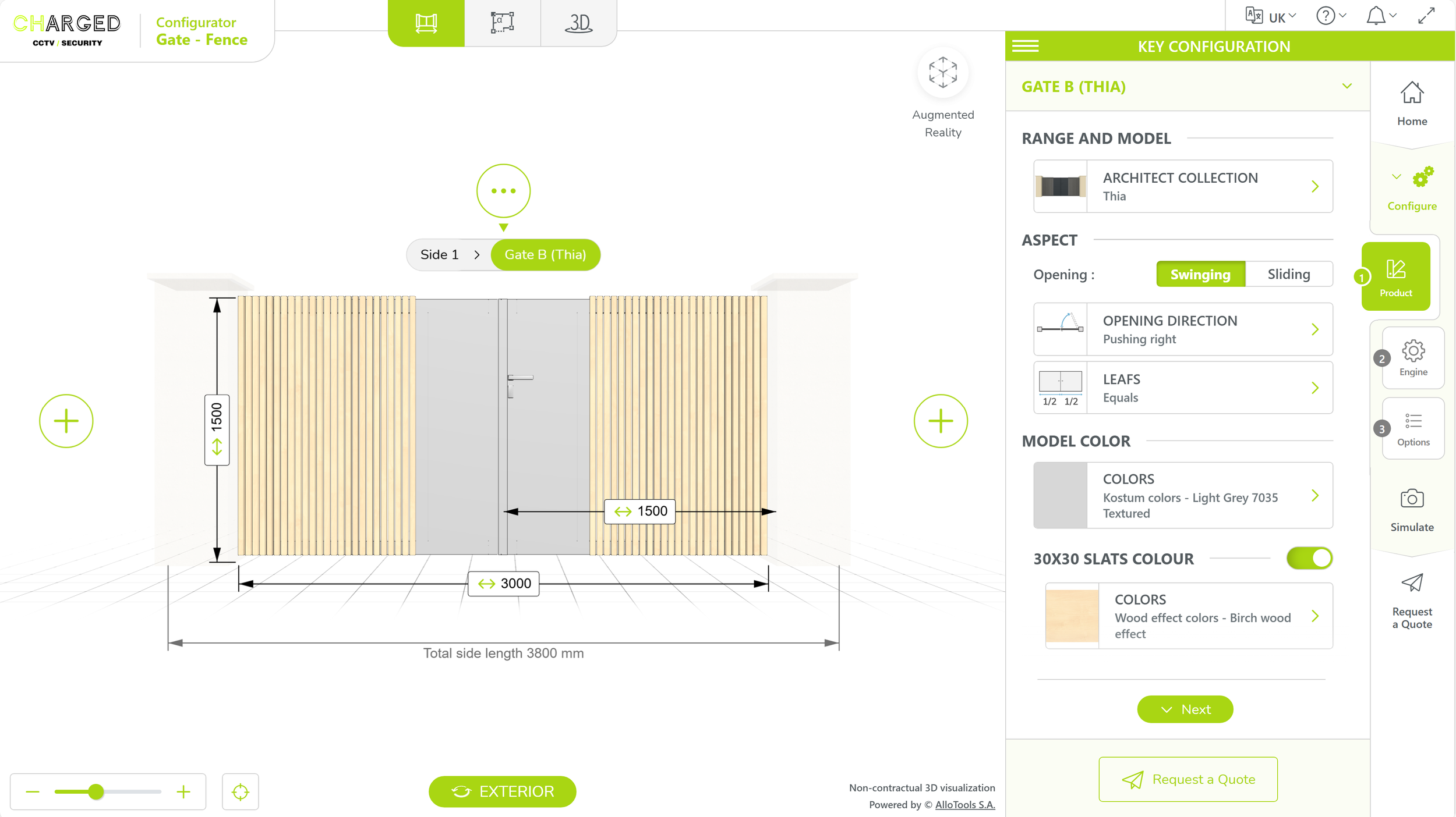 Size and design specification screen