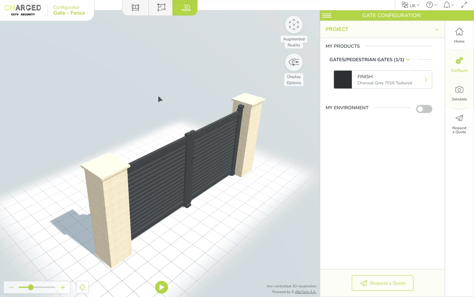 Aluminium gate configurator showing a 3D gate design
