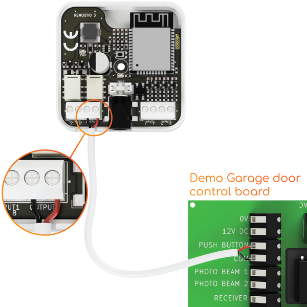 Remootio 3 wired to gate control board