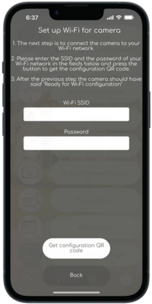 Entering Wi-Fi credentials in the Remootio app